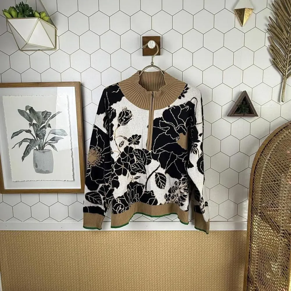 Maeve by Anthropologie Tan Montana Mock-Neck Half-Zip Sweater - Size - Medium - Picture 3 of 9